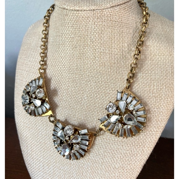 RELISTED J. Crew Art Deco Style Rhinestone Statement Necklace Antique Goldtone - Picture 3 of 12